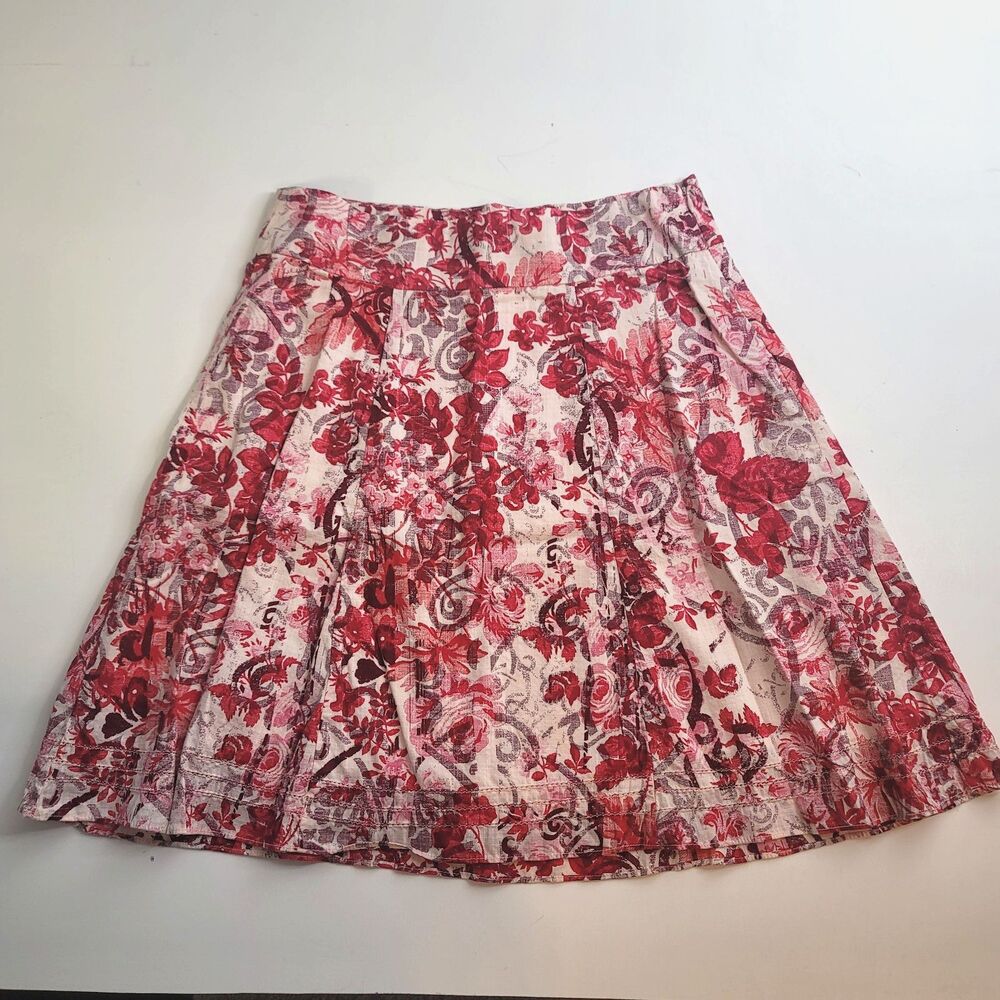 Red Floral Panel Skirt Cotton Linen A-Line Cottagecore Summer Gap Small